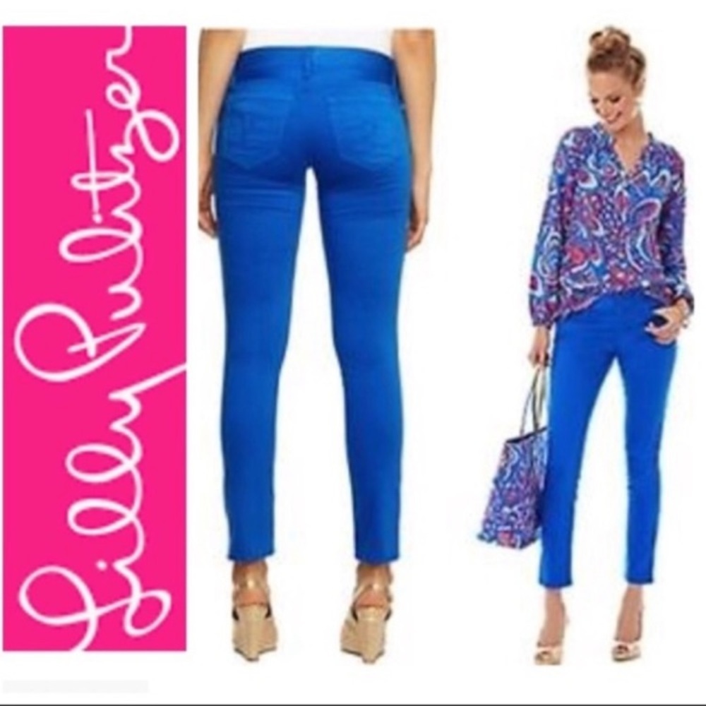 Lilly Pulitzer Worth Skinny Sateen Pants BREWSTER BLU Sz 6